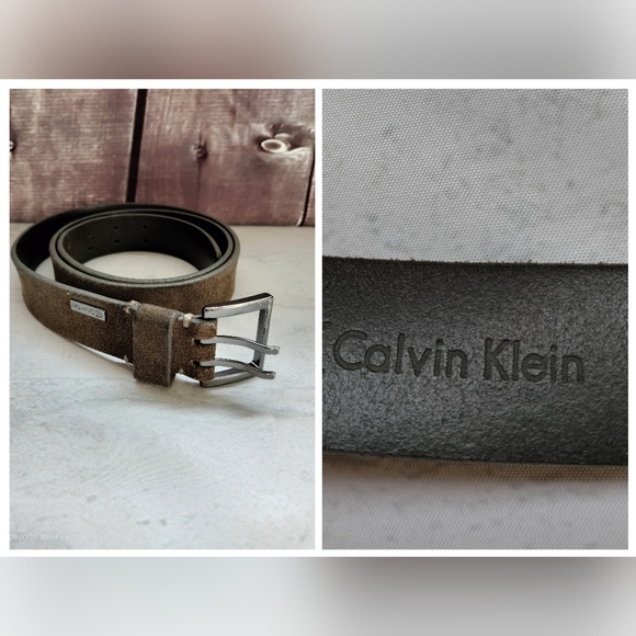 CK Calvin Klein Men's Brown Genuine Leather Belt Silver Buckle 40" - Picture 1 of 11